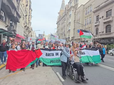 La cabecera de la columna de la marcha de Buenos Aires contra el genocidio en Palestina.