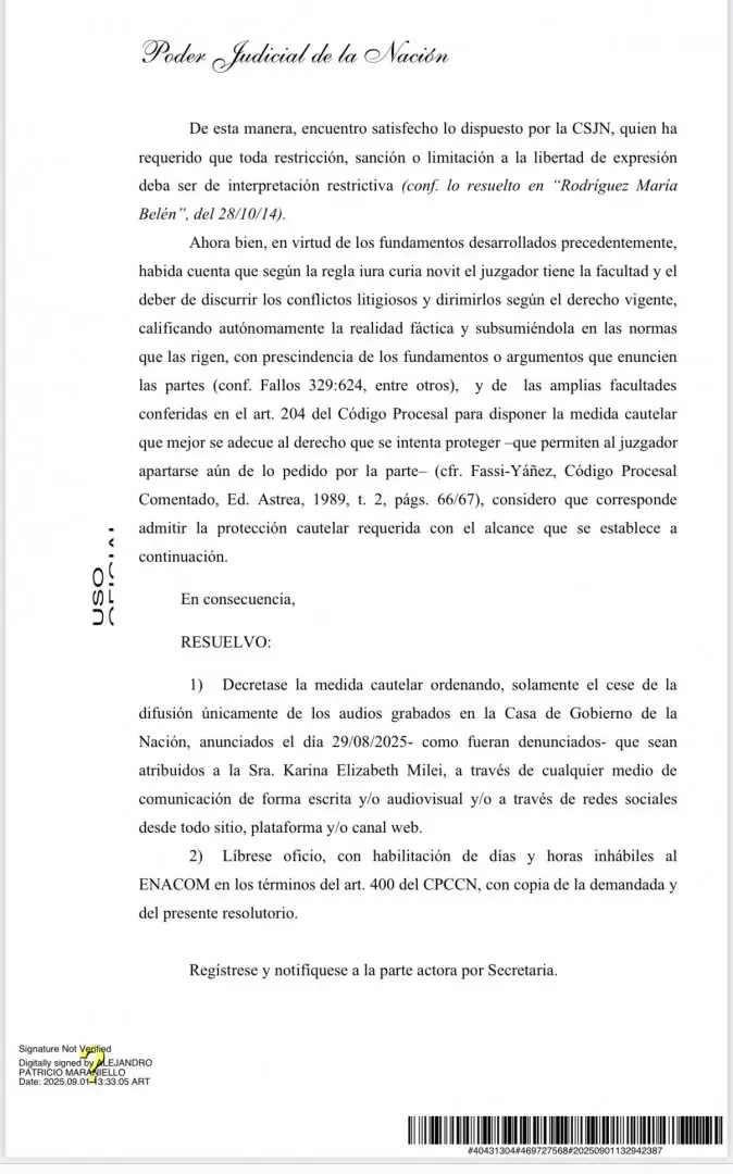 La resolucin compartida por Adorni