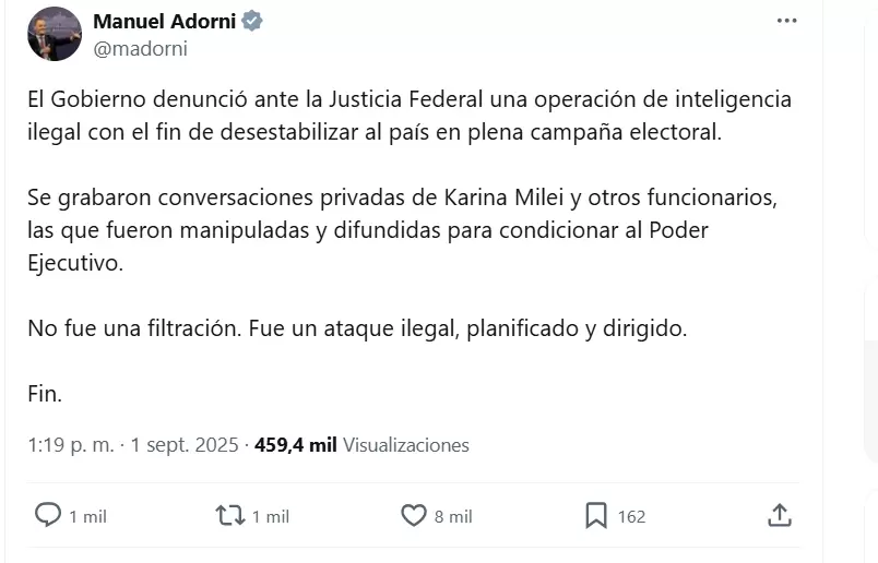 El incendiario posteo de Adorni