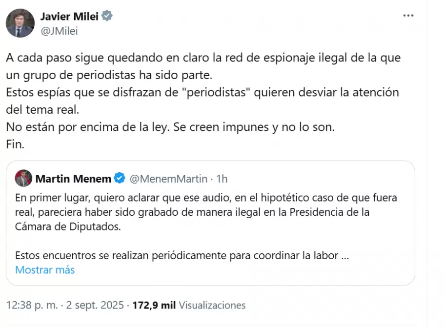 El posteo de Milei