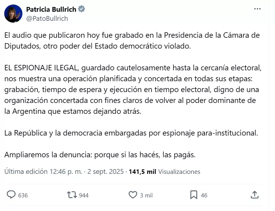 Bullrich reaccion como era de esperarse: violentamente