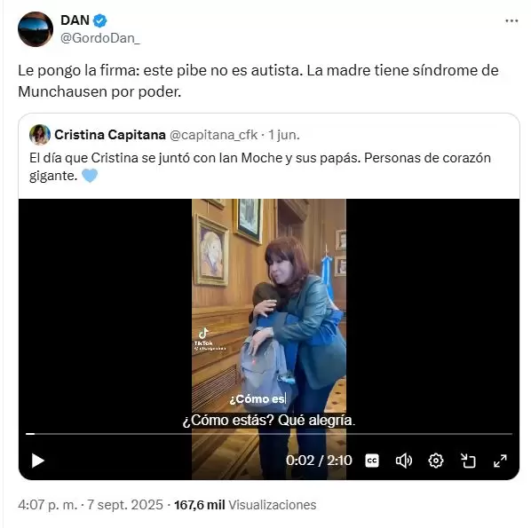 El posteo del Gordo Dan contra Ian Moche y su mam.