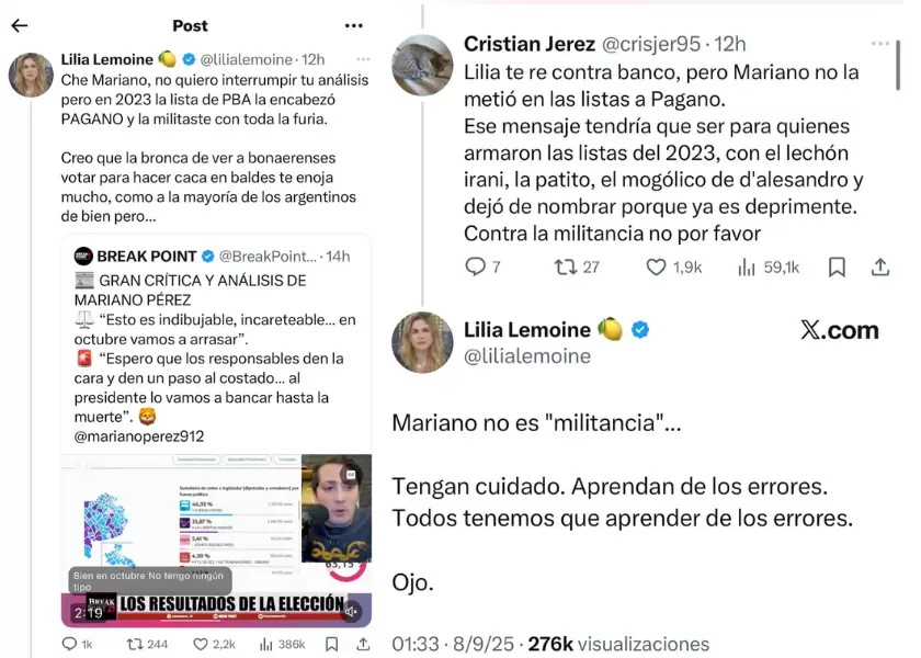 Lilia Lemoine ya no distingue la oposicin de los suyos: se pele con trolls libertarios