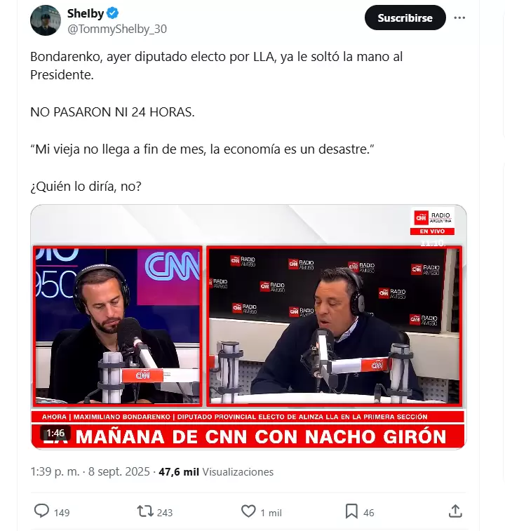 El incendiario posteo de la cuenta Shelby