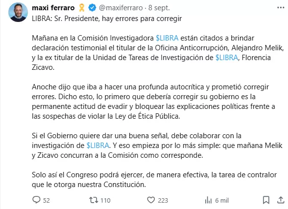 El posteo de Maxi Ferraro