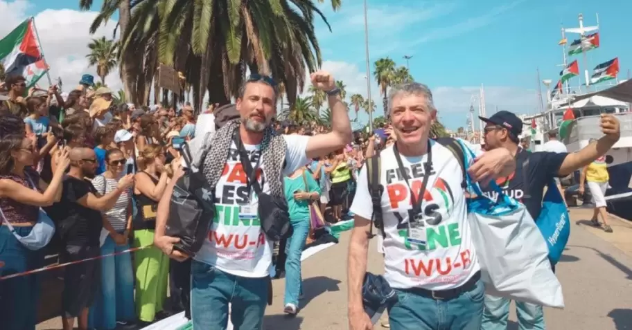 Ezequiel Peressini y el diputado nacional Juan Carlos Giordano, parte de la delegacin argentina en la Flotilla Global Sumud que lleva ayuda a Gaza.