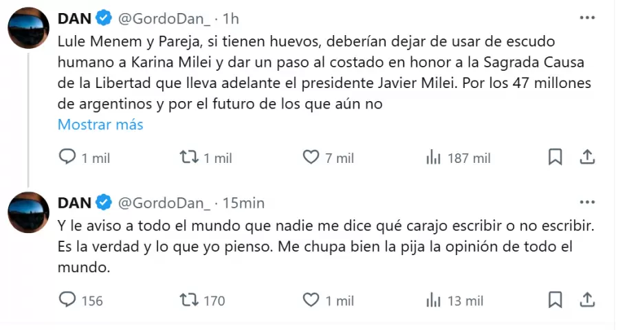 El Gordo Dan arremeti en contra de los Menem