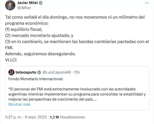 La publicacin de Milei sobre el "apoyo" del FMI