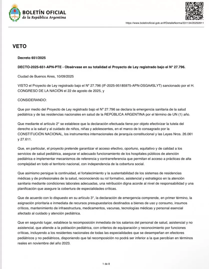 Javier Milei tambin rechaz la Emergencia en el Garrahan