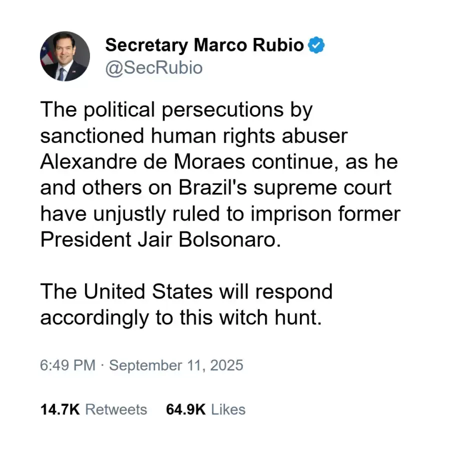 El secretario de Estado norteamericano Marco Rubio amenaz a Brasil tras la condena a Jair Bolsonaro.