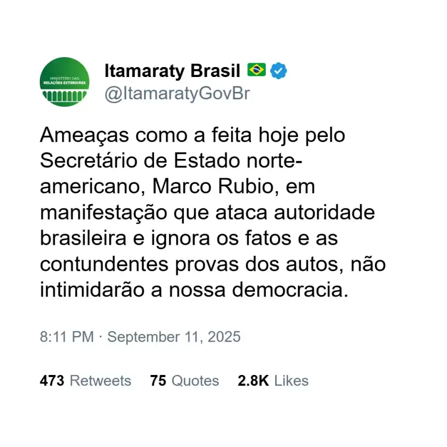 El Ministerio de Relaciones Exteriores de Brasil respondi a la provocacin estadounidense.