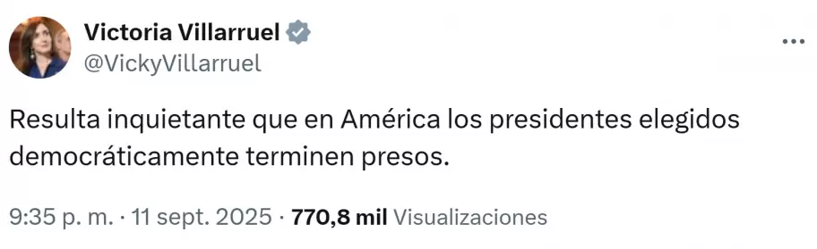 El tuit de Victoria Villarruel tras la condena contra Jair Bolsonaro.