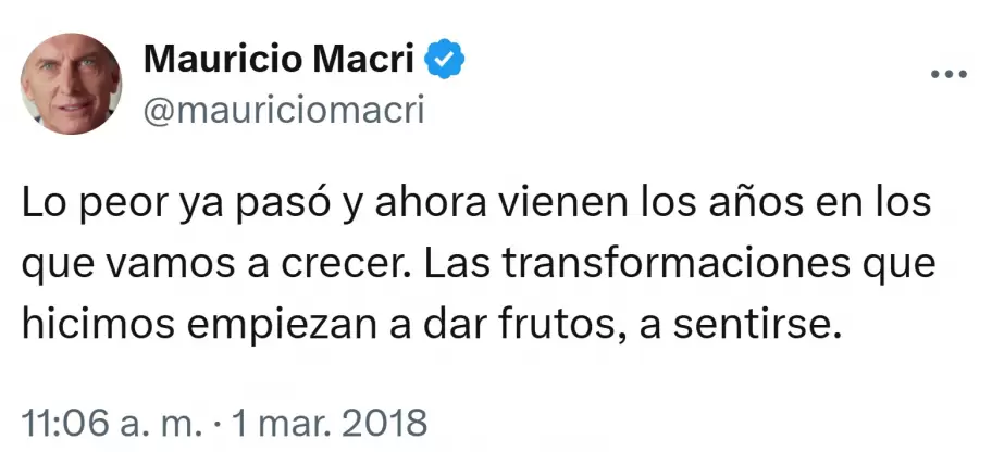 El tuit de Mauricio Macri que record al ltimos discurso presidencial de Javier Milei.