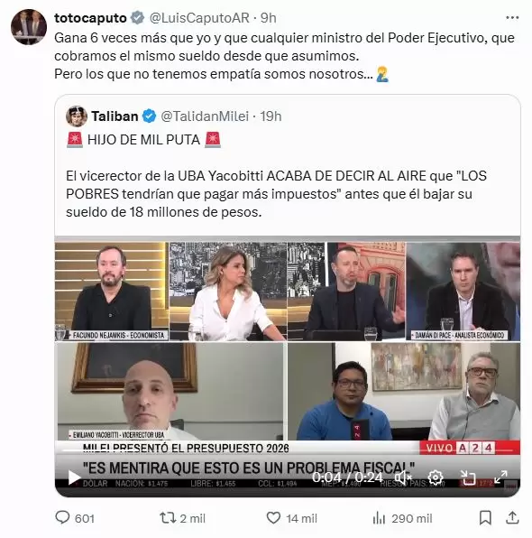 El inslito posteo de Caputo