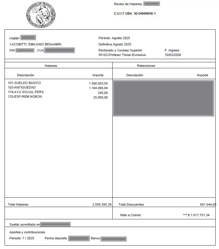 La respuesta de Emiliano Yacobitti con su recibo de sueldo desnud las falsedades oficiales.