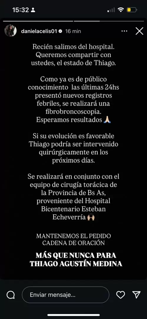 Daniela Celis comparti desde su lugar cmo sigue la salud de Thiago