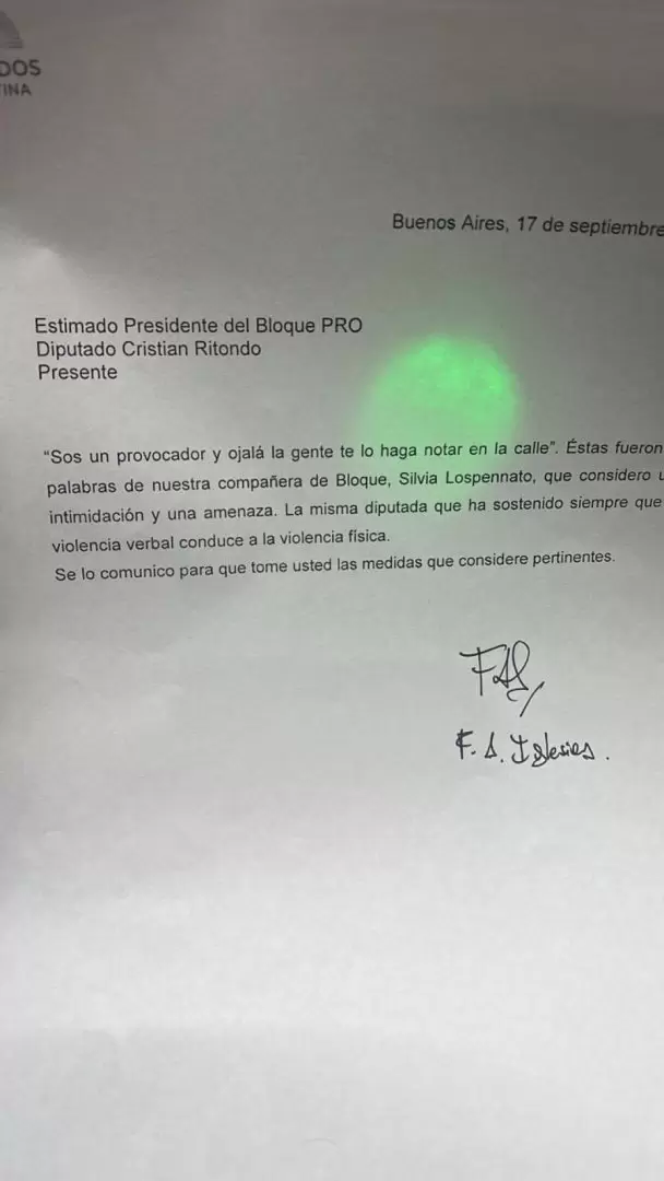 La carta de Fernando Iglesias a Ritondo