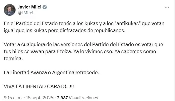 La publicacin de Javier Milei