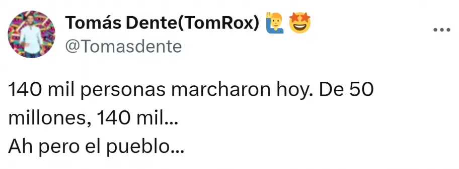 El tuit de Toms Dente para criticar la convocatoria de la ltima marcha en defensa de la educacin y la salud pblicas.