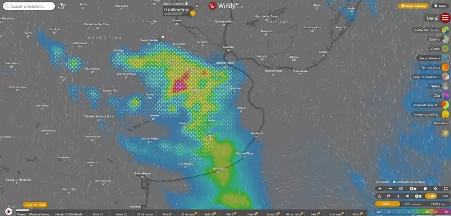 Mapa de las lluvias y tormentas en el AMBA