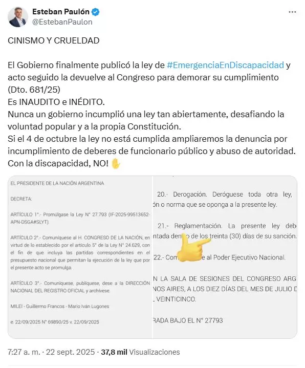 Esteban Pauln repudi las medidas de Milei