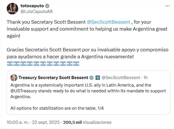 Caputo tambin le agradeci a Bessent y Trump por el "apoyo"