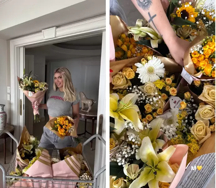 Wanda Nara recibi sus flores amarillas por el Da de la Primavera