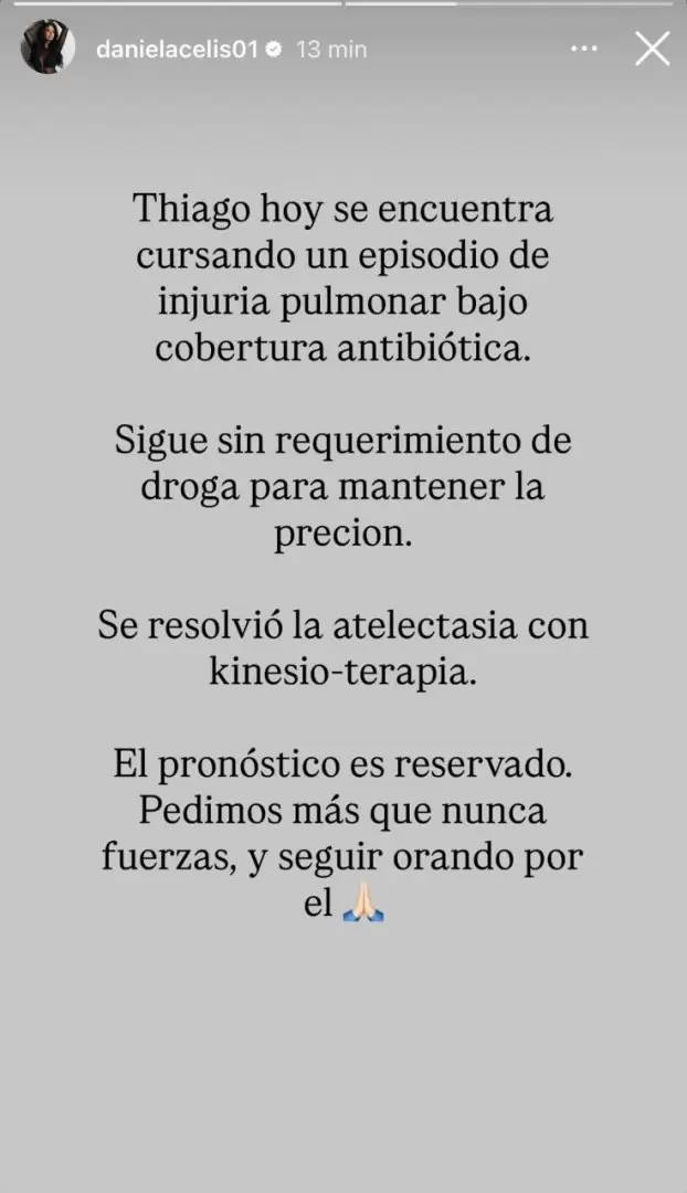 Daniela Celis comparti el nuevo parte mdico de Thiago Medina