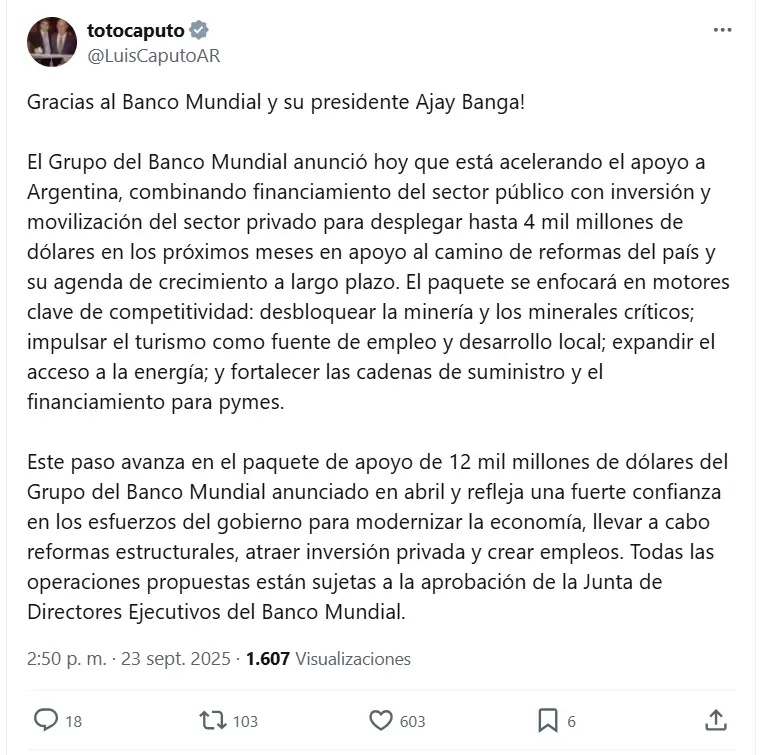 El mensaje de Toto Caputo