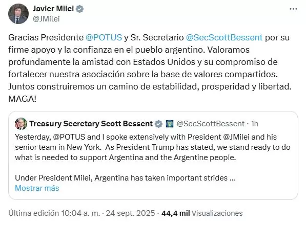 Milei le agradeci la ayuda a Donald Trump