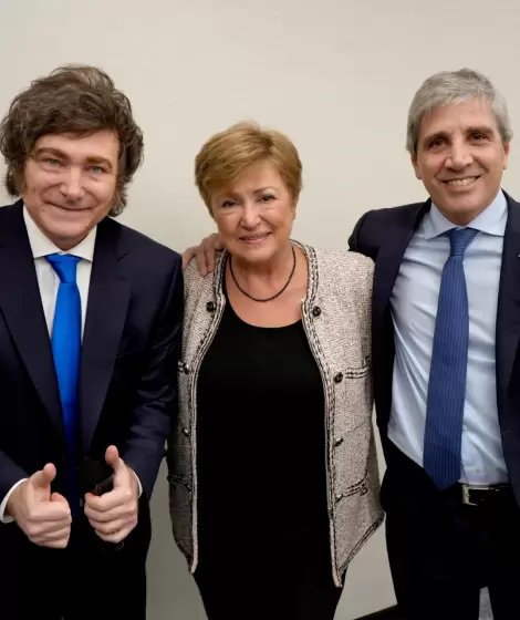 Javier Milei y el Ministro de Economa, Luis Caputo y Kristalina Georgieva