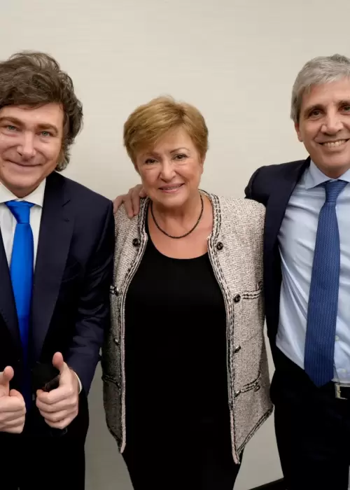 Javier Milei y el Ministro de Economa, Luis Caputo y Kristalina Georgieva