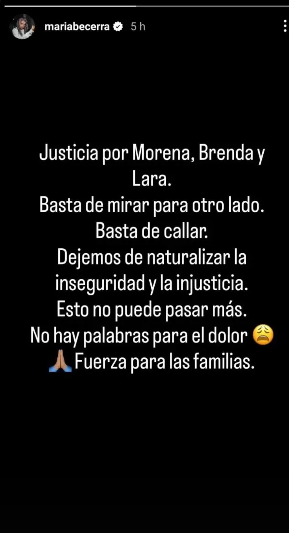 María Becerra fue una de las primeras en expresar su bronca