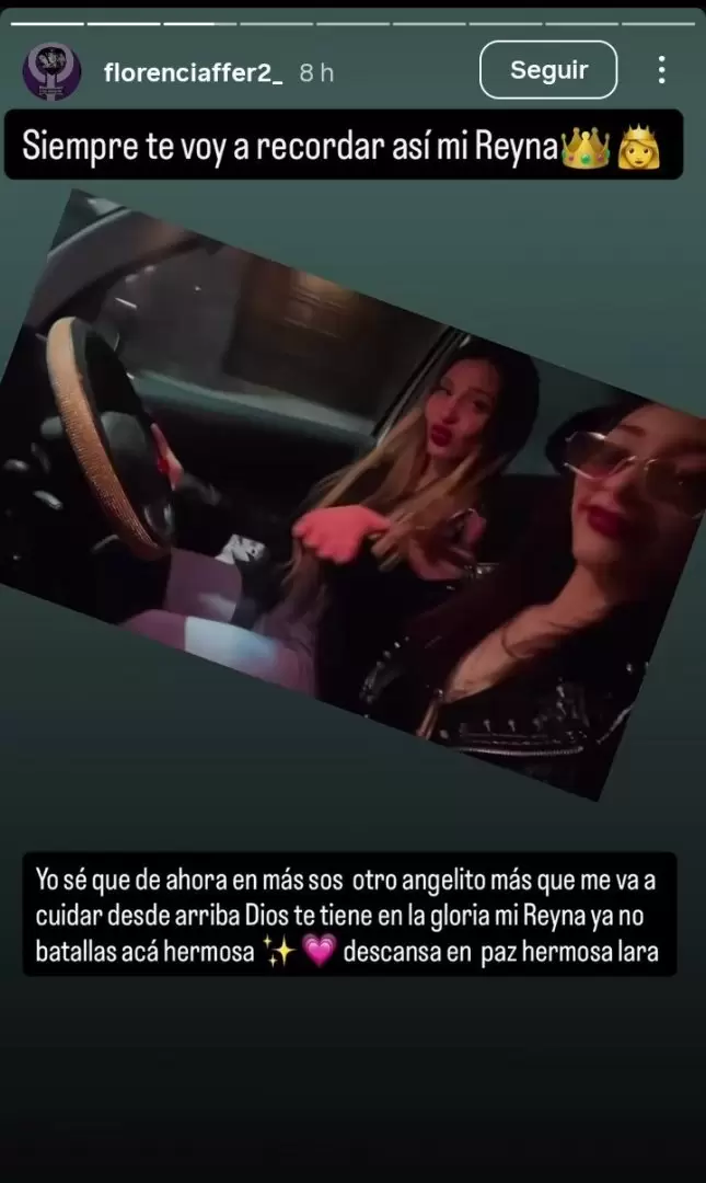 La historia homenaje a Lara Gutirrez de Florenciaffer, la otra joven que sali con ellla en el mvil que hizo en julio para Amrica TV.