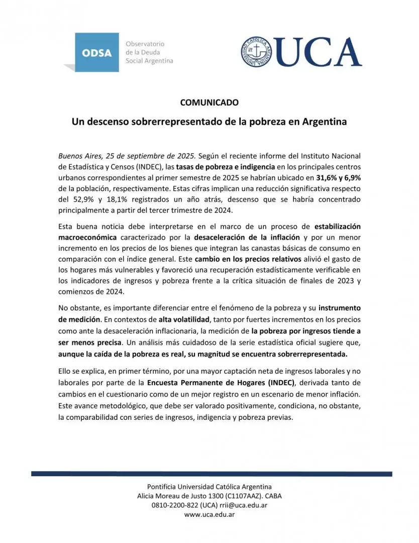 La UCA advirti que el dato de pobreza difundido por el Indec est "sobrerrepresentado"