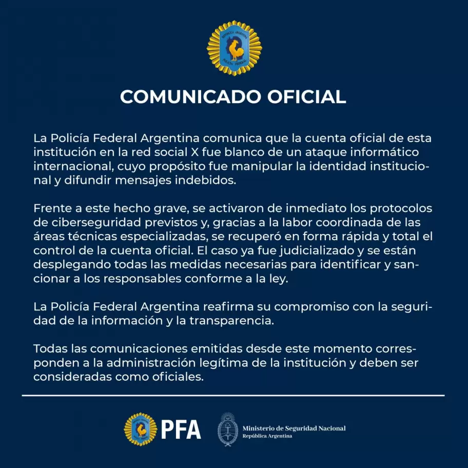 Comunicado de la PFA