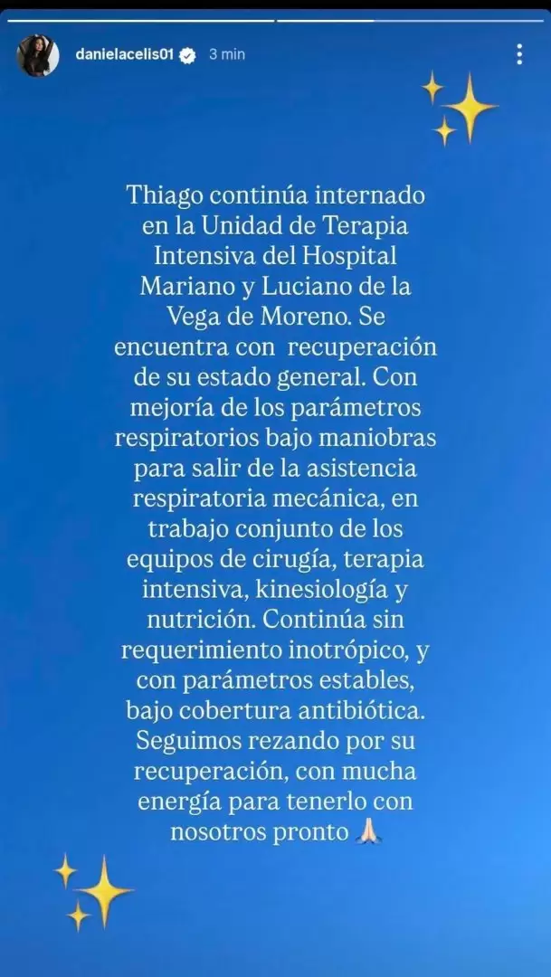Daniela Celis inform sobre las ltimas novedades mdicas de Thiago Medina.