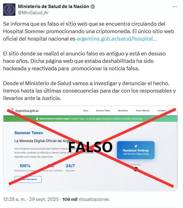El Gobierno salió a aclarar el hackeo al sitio web del Hospital Sommer