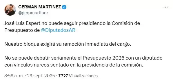 Exigen la salida de Espert por presuntos vínculos con Fred Machado