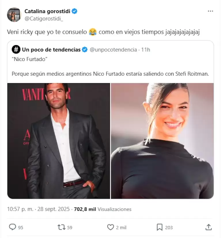El tweet de Cata Gorostidi tras los rumores de infidelidad de Stefi Roitman y Ricky Montaner
