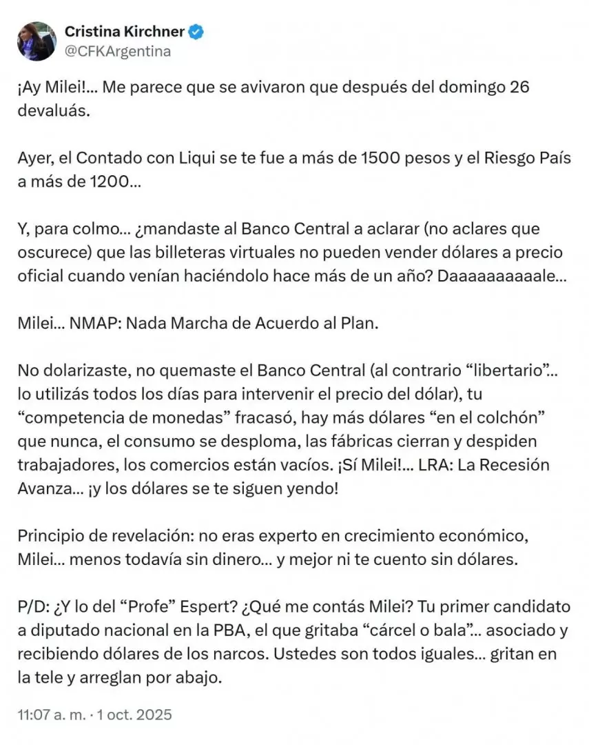 El incendiario tuit de CFK