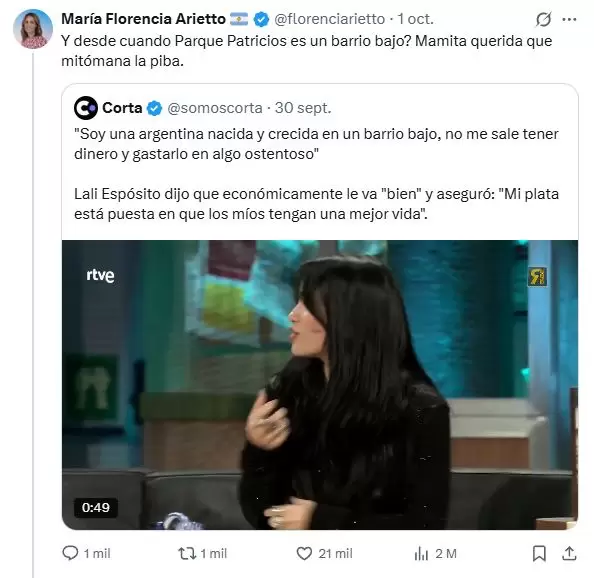 Las críticas de María Florencia Arietto a Lali