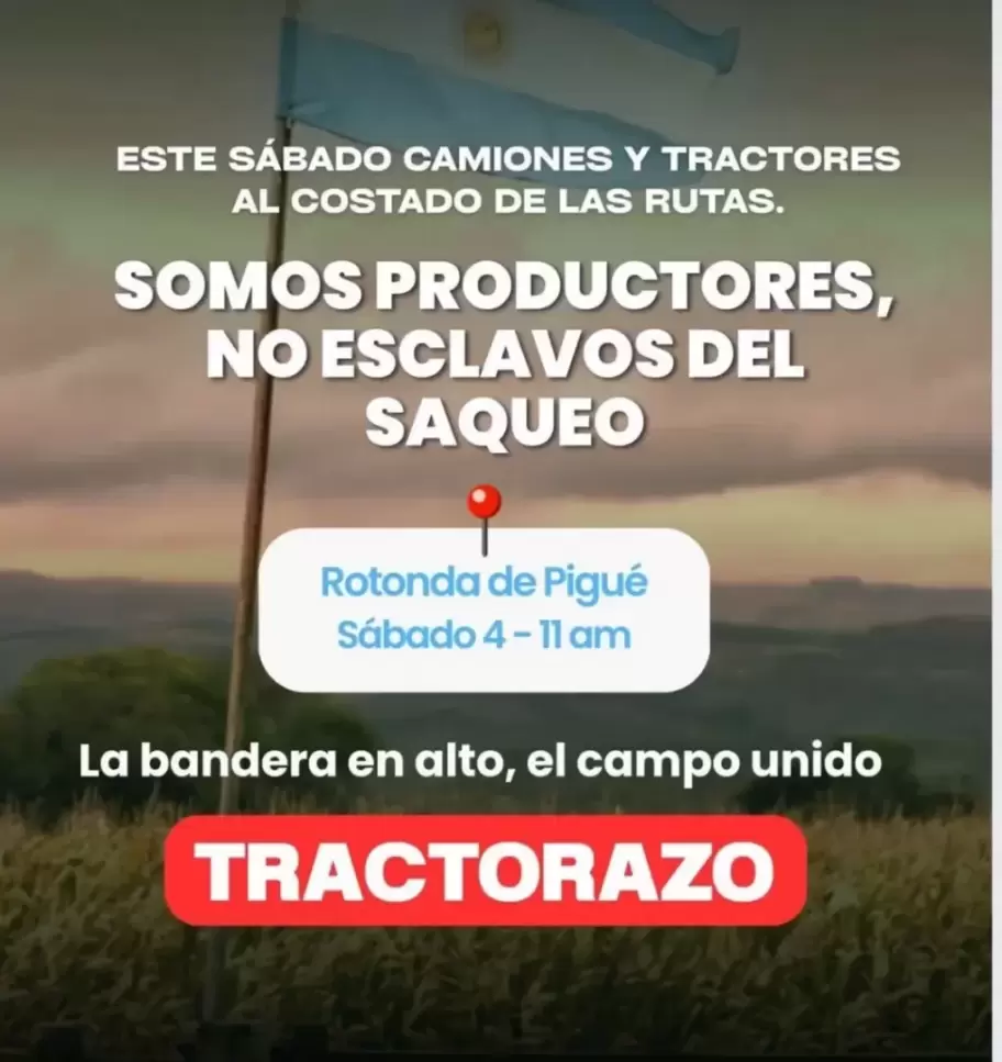 Convocan a un tractorazo para este sbado 4 de octubre a las 11 de la maana