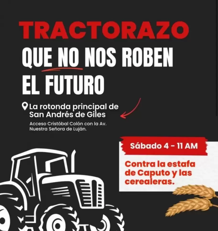 Convocan a un tractorazo para este sbado 4 de octubre a las 11 de la maana