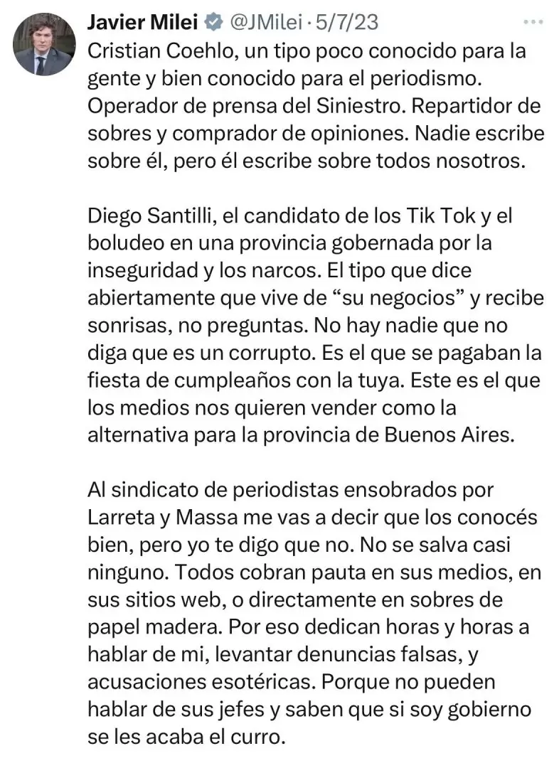 Esto opinaba Milei de Santilli