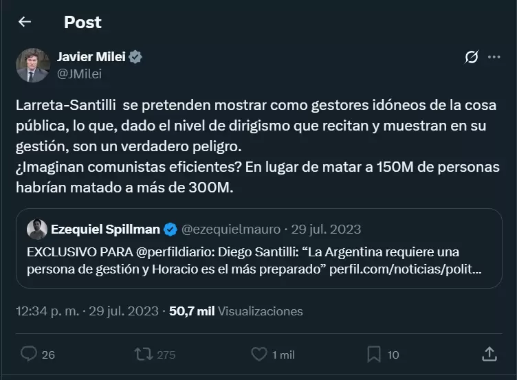Esto opinaba Milei de Santilli