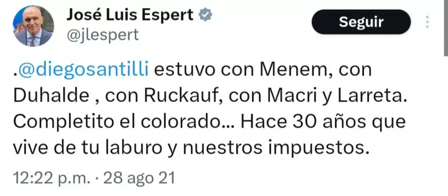 El posteo de Espert sobre Santilli