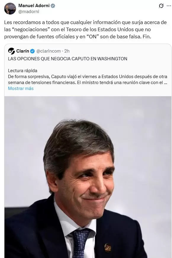 Manuel Adorni se enoj con Clarn
