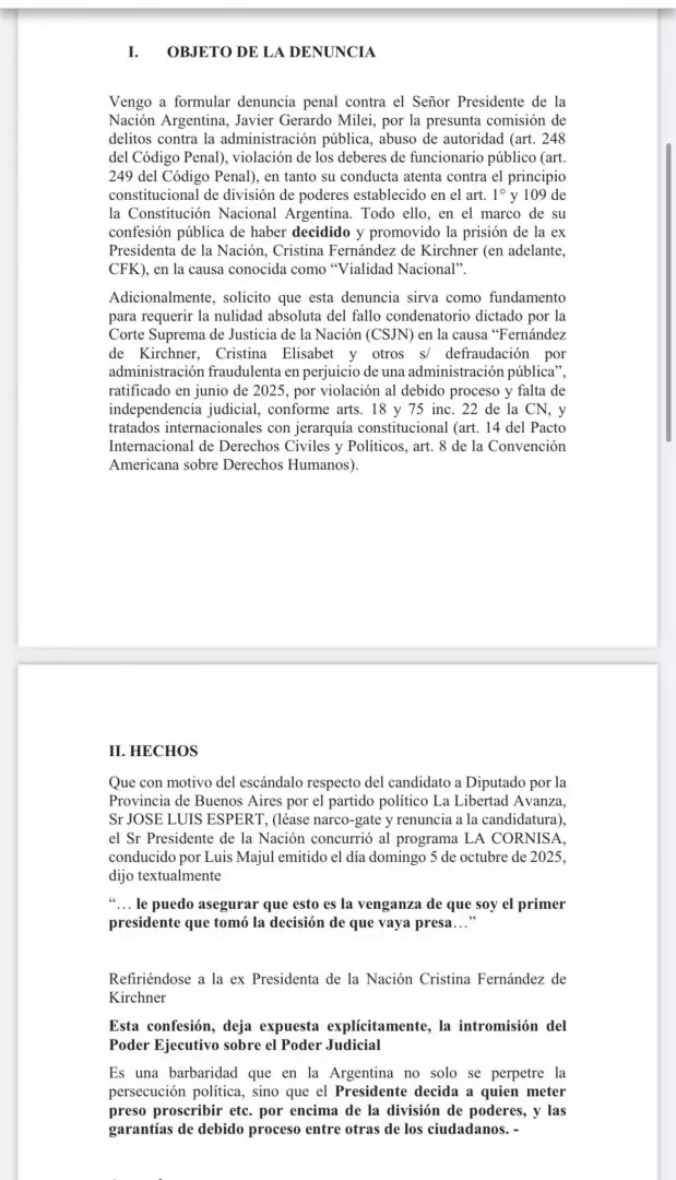 Las denuncias penales por abuso de autoridad y violacin de la divisin de poderes.