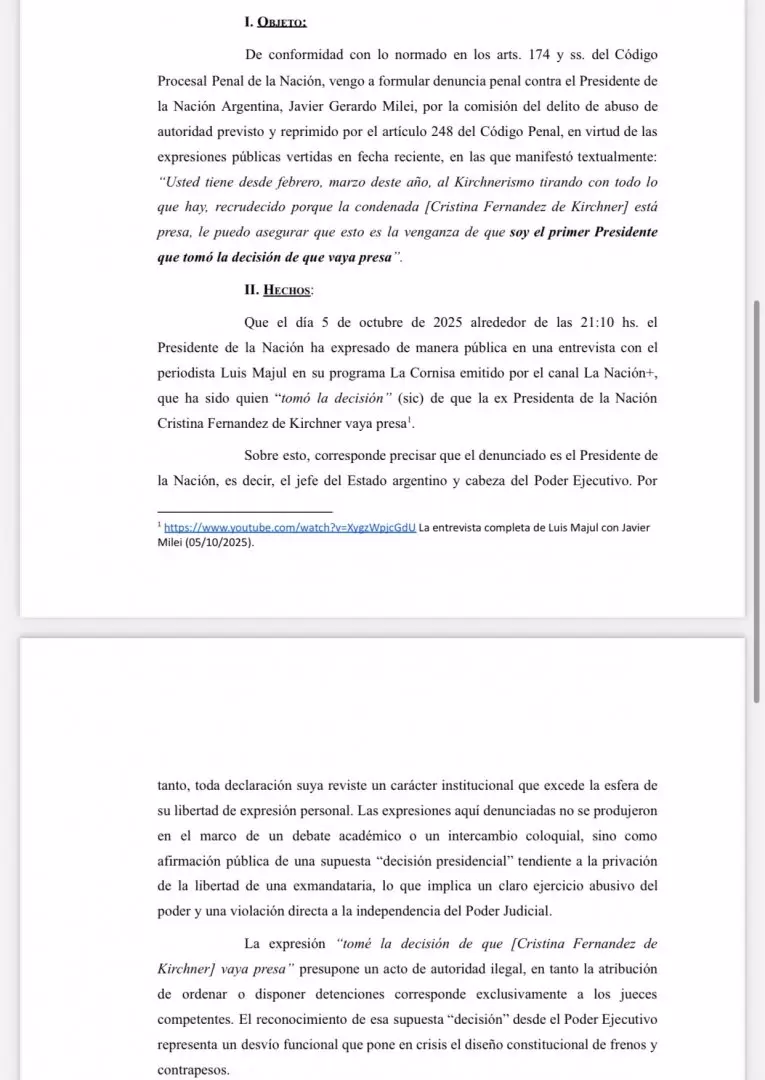 Las denuncias penales por abuso de autoridad y violacin de la divisin de poderes.